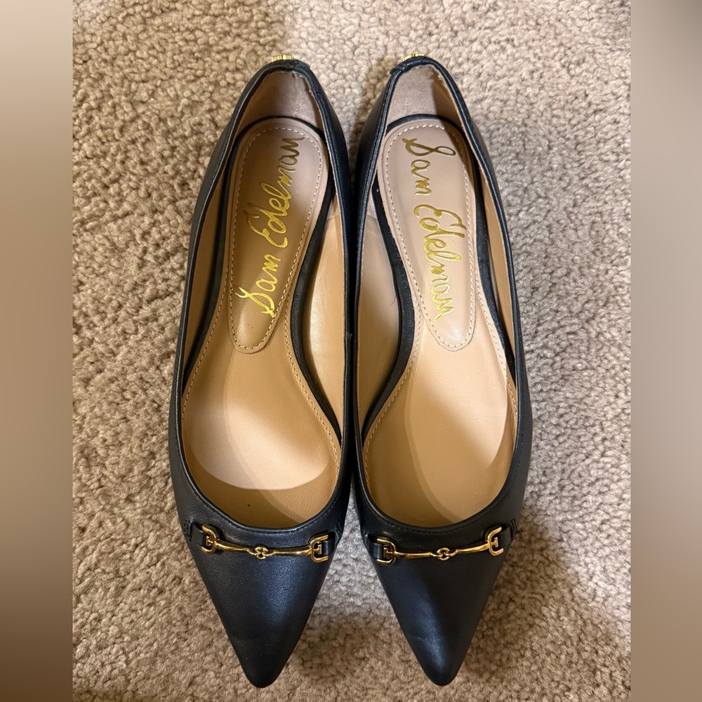 Sam Edelman Black Leather Flats with Gold Accents